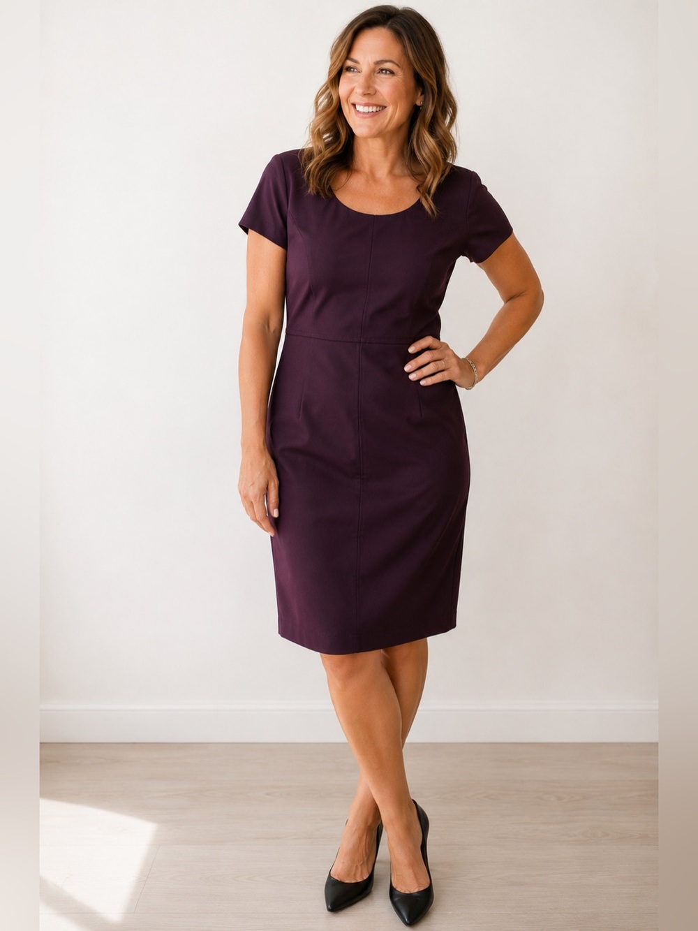Pendleton Women’s Plum color Sheath Short Sleeve Wool Lined Zip Dress Size 10